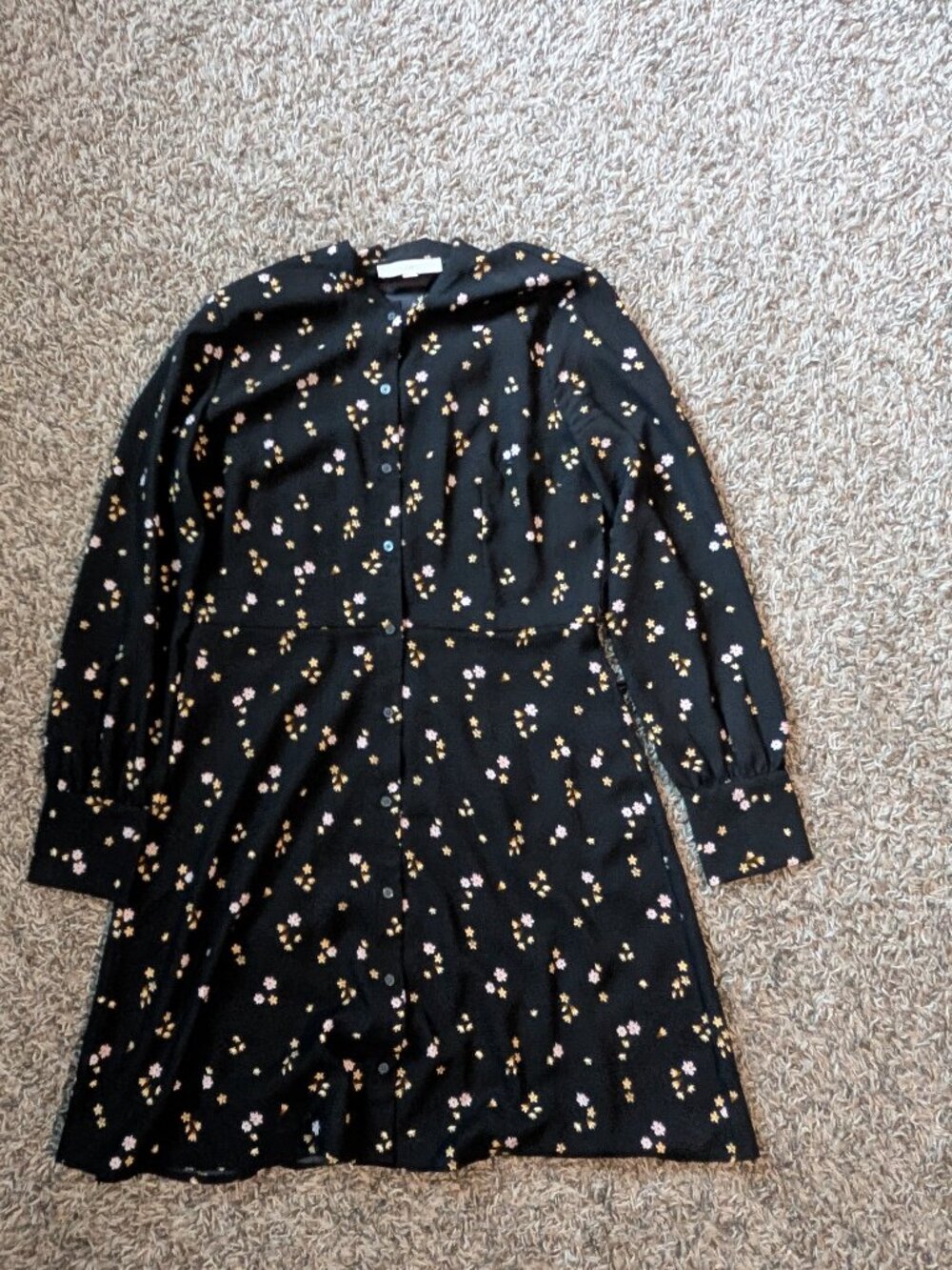 LOFT Women's Navy Dress with Yellow Flowers - 8T